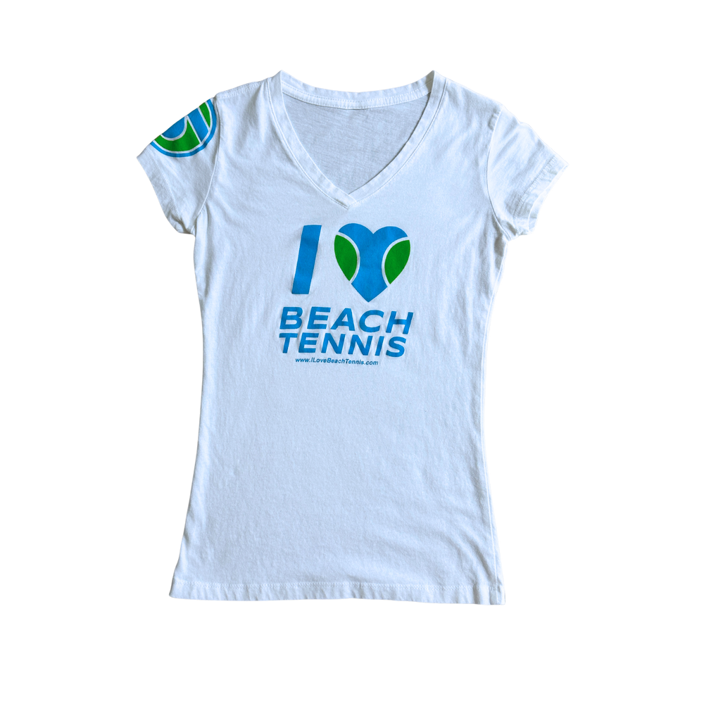 Women's I ❤️ Beach Tennis V-Neck in White