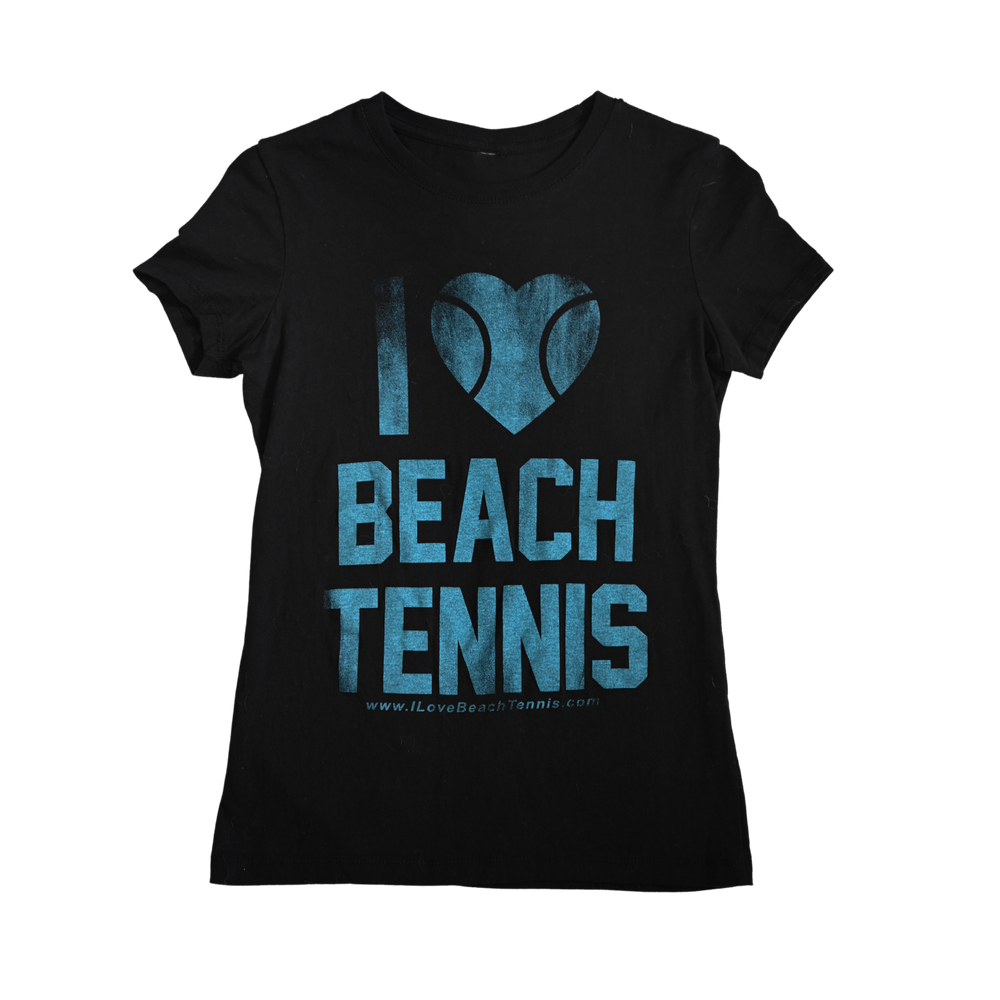 Women's I ❤️ Beach Tennis Crew Neck Tee in Distressed Black