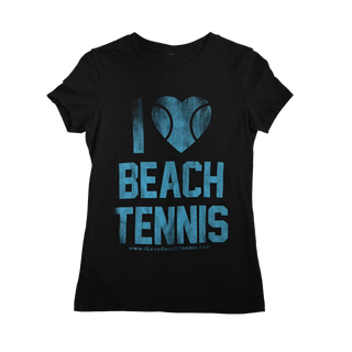 Camiseta feminina I ❤️ Beach Tennis com gola redonda em preto desgastado