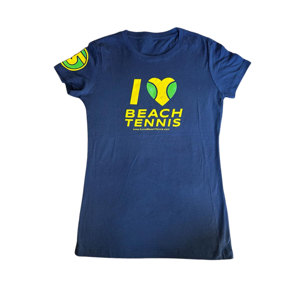 Women's I ❤️ Beach Tennis Crew Neck in Navy with Yellow/Green