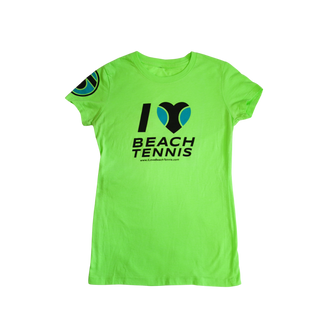 Gola redonda feminina I ❤️ Beach Tennis em Neon