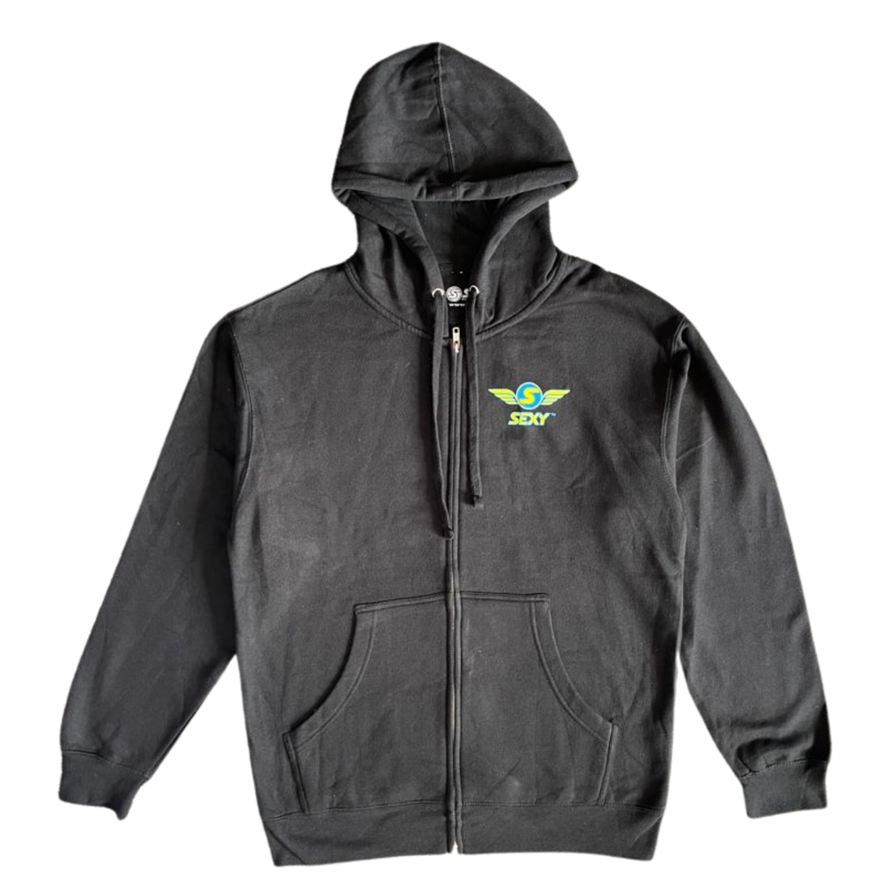 Men's Black SEXY Wings #Throwback Zip-Up Hoodie with Blue & Green Design