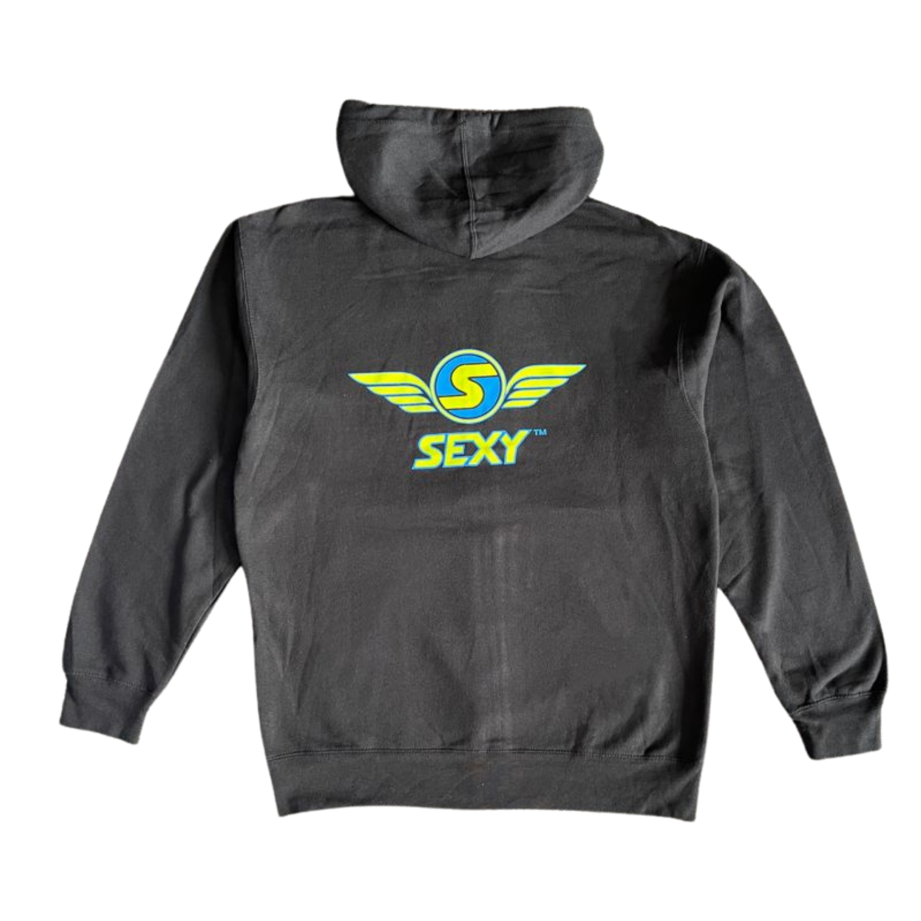 Men's Black SEXY Wings #Throwback Zip-Up Hoodie with Blue & Green Design