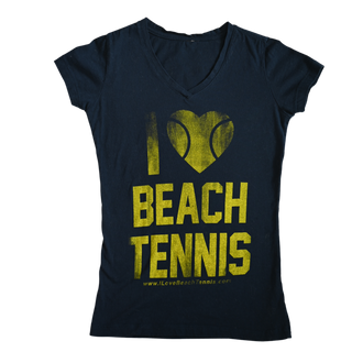 Feminino I ❤️ Beach Tennis com decote em V em azul marinho desgastado