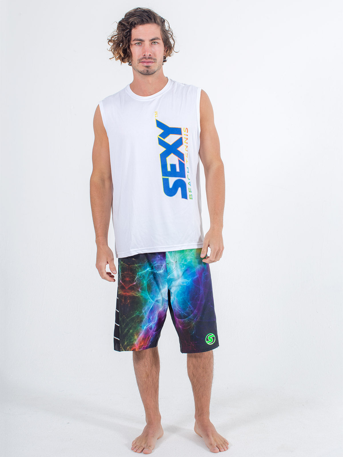Sexy Brand Stay Dry Competition Tank in White with boardshorts