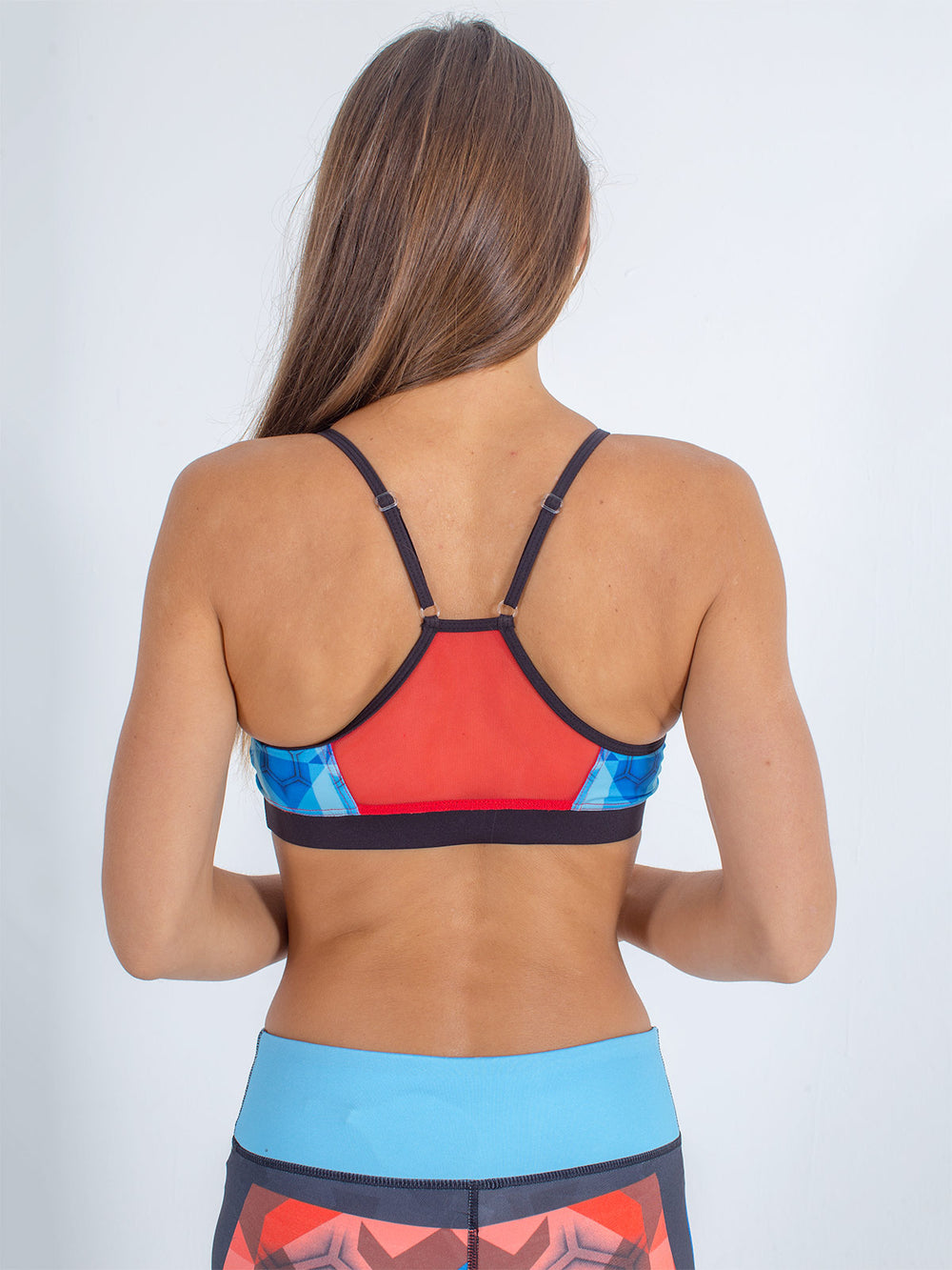 sexy brand womens sports swim top red and bleu sexy hexy back view